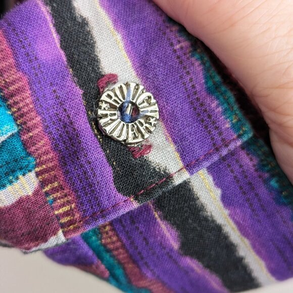 21 - Vintage Paisley Striped Western Button down - Picture 6 of 9